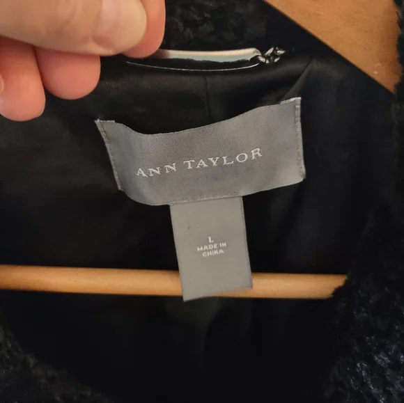 Ann Taylor Vintage Chenille Black Dress Coat - Large